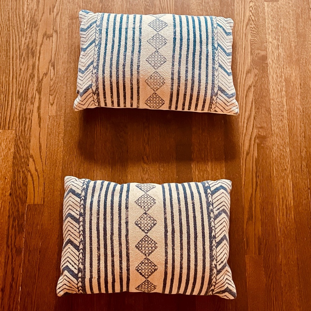 Blue and White Striped Decorative Pillows